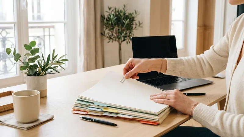 Un dossier classé par intercalaires sur un bureau